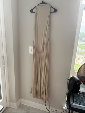naked wardrobe Taupe Sleeveless Maxi Dress with Pleated Skirt